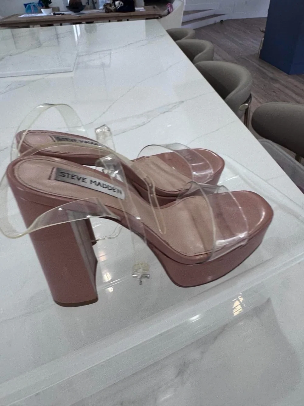 Steve Madden Pink Block Platform Sandal with Clear Straps